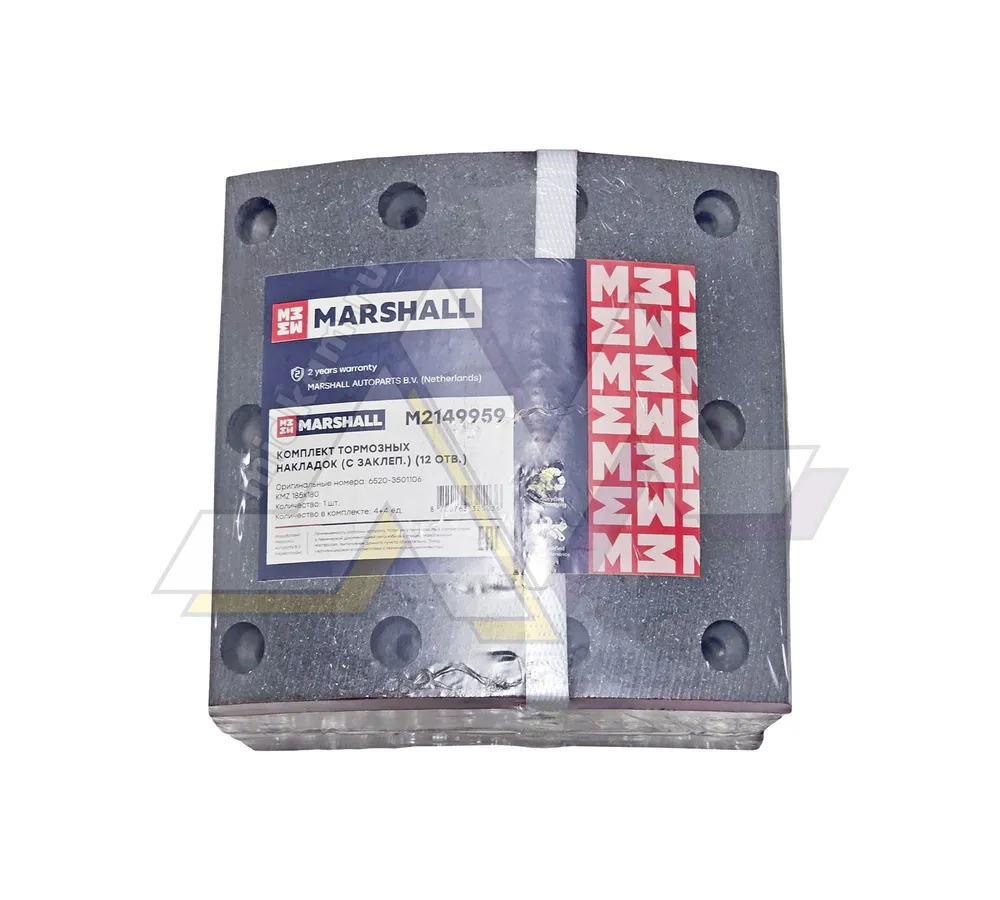 Рк тормозных колодок 6520 ( накладки расточенные + заклёпки ) 12 отверстий / Marshall